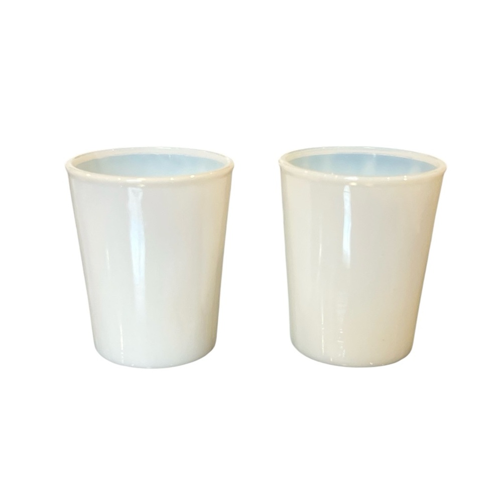 Set of 2 Vintage Opalescent Milk Glass Juice Glasses